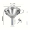 Juego de embudo de acero inoxidable con colador y cepillo de limpieza para cocina y líquidos - Tubo recto grande (boca estrecha)