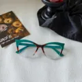 Fashion color-block cat eye clear glasses frame for women trendy street style optical eyewear - Green Leopard Clear