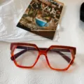 Montatura per occhiali quadrata irregolare elegante con filtro luce blu da donna - Rosso Vino Superiore E Arancione Trasparente Inferiore