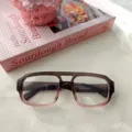 Modische Doppelsteg Brille mit Blaulichtfilter, Vintage Vollrand Fassung für Damen und Herren. - Grau und Rosa Farbverlauf