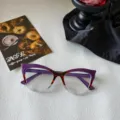 Moderna montura de gafas gato color-block anti luz azul mujer estilo urbano chic - Leopardo Púrpura Transparente