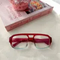 Doppelsteg Blaulichtfilter Brille flach oben rot blau Farbverlauf Gestell modisch elegant - Rot und Transparent Blau Farbverlauf