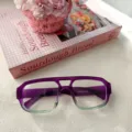 Verlaufende transparente Doppelsteg Brille stylischer Blaulichtfilter Rahmen für Alltag - Lila und Grün Farbverlauf