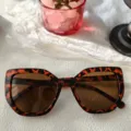 Modische Leopardenmuster Oversized Katzenauge Sonnenbrille für Damen, Retro Cat Eye. - Schildpatt Rahmen Tee Gläser