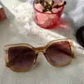 Große Cat Eye Sonnenbrille Damen Verlaufsglas Bernstein Gestell UV Schutz Modisch - Champagner