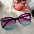 Farbverlauf Katzenaugen Sonnenbrille Damen Herren grosser Rahmen trendige Outdoor Brille - Lila und Blau