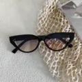 Gafas de sol de ojo de gato retro para mujer y hombre, montura pequeña y elegante. - Montura Negra Té Azul