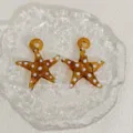 Amber glass starfish pendant with white polka dots, cute DIY jewelry making accessories for earrings. - Starfish Translucent Dark Yellow