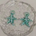 Cute 3D glass starfish pendant with white polka dots, ideal for DIY beading jewelry making. - Starfish Light Blue