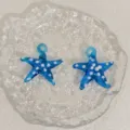 Blue glass starfish pendant with white dots DIY handmade charm for earrings bracelet jewelry 012 - Starfish Sky Blue