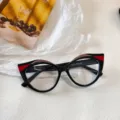 Montura de gafas anti luz azul estilo ojo de gato para mujer y hombre moda diaria. - Negro Rojo