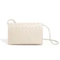 Bolso cruzado de cuero tejido a mano elegante bolso de hombro con solapa para mujer casual - Crema