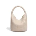 Beige woven leather bucket bag, chic handcrafted intrecciato handbag for women daily use. - Light Brown