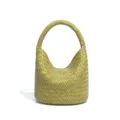 Woven leather bucket bag for women, stylish hobo shoulder bag with oil wax finish. - Lemon Yellow