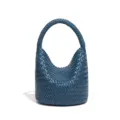 Blauwe geweven lederen emmertas, stijlvolle handgemaakte schoudertas voor dames, groot. - Victoria Blauw