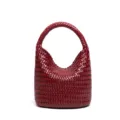 Woven leather bucket bag dark red large capacity hobo handbag stylish casual tote purse - Bordeaux