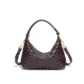 Dunkelbraune gewebte Leder Schultertasche schicke PU Hobo Tasche stilvolle Halbmond Umhängetasche - Traubenlila