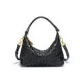 Schwarze PU Leder geflochtene Umhängetasche, stylische Hobo Handtasche für Damen Alltag. - Schwarz