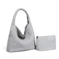 Graue handgewebte Schulter-Totetasche und passende Kosmetiktasche minimalistischer Stil - Eltern-Kind-Set / Achatgrau