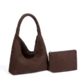 Braune geflochtene Schultertasche mit passender kleiner Tasche, lässige Hobo Damentasche neu. - Schokoladenbraun