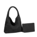 Schwarze gewebte Umhängetasche mit Beutel Set, lässige große minimalistische Hobo Tasche Alltag. - Schwarz