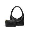 Sac port-épaule en cuir tressé noir sous les aisselles avec petite pochette chic. - Noir