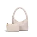 Sac porté épaule en cuir tissé beige, sac hobo élégant avec pochette assortie pour femmes. - Blanc Cassé