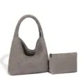 Graue geflochtene Hobo Schultertasche mit kleiner Tasche, schicke minimalistische Tasche. - Stahlgrau
