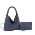 Dunkelblaue gewebte Tote Bag mit Tasche, minimalistische lässige Schultertasche mit großem Volumen - Dunkelblau
