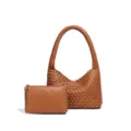 Sac Hobo en Cuir Tresse Marron et Pochette Set Chic Elegant Sac Portee Epaule - Marron