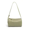 Handgestrickte grüne Leder Zylinder Umhängetasche Boston Kissen Handtasche für Damen - Travertingrün
