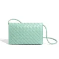 Mintgroene geweven lederen schoudertas, elegante tas met flap voor dames dagelijks modieus gebruik. - Muntgroen