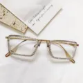 Gold square rhinestone glasses fashion eyewear stylish diamond frame new style one - Gold Frame Clear Lens