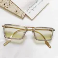 Square rhinestone sunglasses with gradient yellow lenses, chic fashionable INS eyewear. - Green