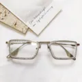 Fashion rhinestone square glasses women luxury crystal metal frame trendy eyewear sunglasses - Silver Frame Clear Lens