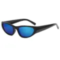 Futuristic Y2K sunglasses for women and men, blue reflective lens punk fashion eyewear. - Black Frame Blue Mirrored Lens