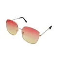 Oversized square sunglasses with gradient pink lenses and gold metal frames for women stylish. - Pink Yellow Gradient