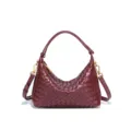 Bordeaux Gewebte PU Leder Umhängetasche Elegante Modische Beuteltasche Damen Handtasche - Burgunderrot