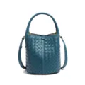 Klassische blaue geflochtene Leder Eimer Tasche für Damen, elegante Handtasche umhängetasche. - Indigoblau