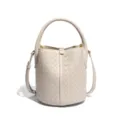 Elegante beige geflochtene Leder Eimer Tasche mit Henkel und Riemen für Damen Alltag. - Gebrochenes Weiß