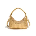 Goldfarbene gewebte Hobo Schultertasche aus PU Leder Kissen Handtasche Modisch - Gold