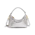 Silberne geflochtene PU Hobo Umhängetasche, metallische Halbmond Handtasche für Damen. - Silber