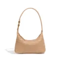 Beige woven leather hobo shoulder bag, stylish soft crescent dumpling handbag for women. - Goose Yellow