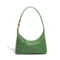 Green woven leather hobo shoulder bag, stylish crescent dumpling purse with metal knot strap. - Leaf Green