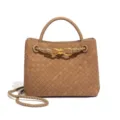 Chic brown woven leather handbag for women, stylish top-handle tote and crossbody bag. - Y1747-1# Khaki