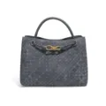 Grey Woven Suede Handbag Top Handle Tote Bag with Elegant Gold Tone Metal Knot Accent - Woven Style (Y1783#) / Warm Grey