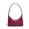 Magenta Woven Leather Hobo Bag Handwoven Shoulder Bag Soft Dumpling Bag Casual Underarm Bag - Cranberry Purple