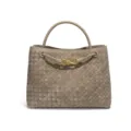 Taupefarbene Wildleder geflochtene Handtasche mit Henkel und Metallknoten für Alltag und Büro. - Gewebter Stil (Y1783#) / Kieferntee