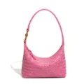 Pink woven hobo shoulder bag women soft leather dumpling purse casual underarm designer style - Raspberry Pink