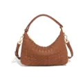 Brown suede woven hobo shoulder bag vintage retro underarm crossbody bag for women. - Brown